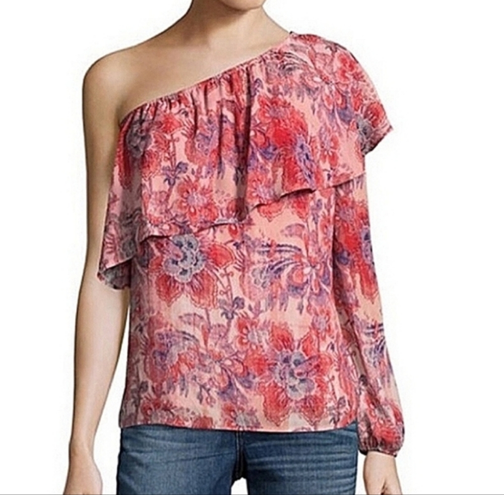 Belle + Sky One Shoulder Floral Long Sleeve Top
